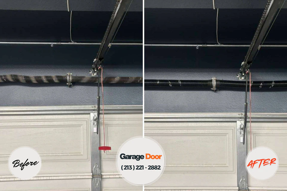Before and after: garage door spring repair La Pryor, TX